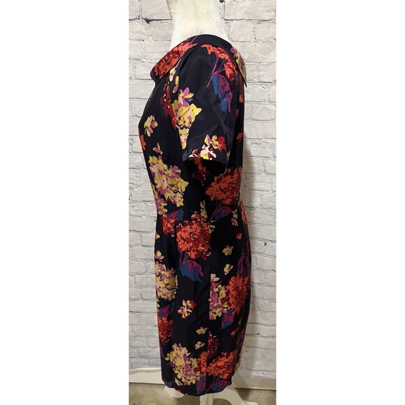 Boden Floral Sheath Silk Blend Roll Collar Dress Navy Size 8 - Picture 3 of 7